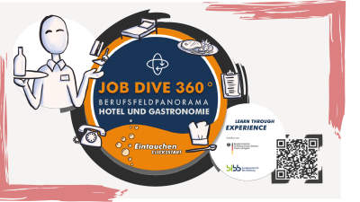 Job Dive 360° Berufsfeldpanorama Hotel und Gastronomie Startbildschirm